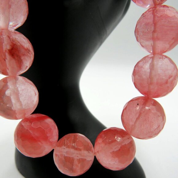Rose Pink Quartz Bracelet Faceted Bead Chunky Stones Stretch - Picture 7 of 10